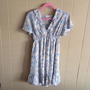 Sienna Sky Pastel Floral Mini Dress in Light Blue and Cream